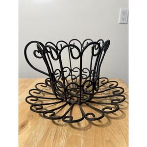 Whimsical Large Black Metal Tea Cup Basket Or Planter 5.5”H x 9” W At Base